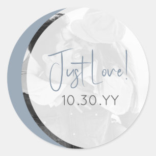 Sticker Rond Moderne Dusty Blue Décontracté Just Love Mariage