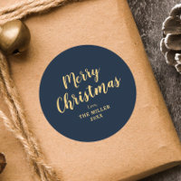 Moderne Elegant Bleu Joyeux Noël Famille