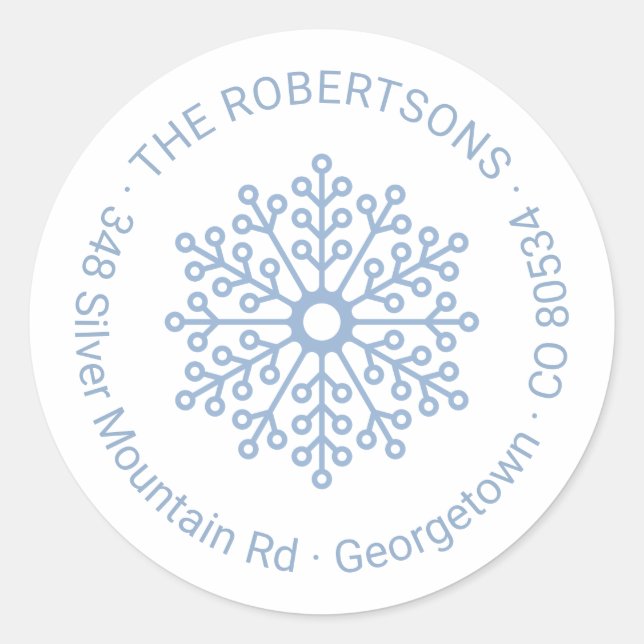 Sticker Rond Moderne Elegant Bleu Snowflake Adresse de retour (Devant)
