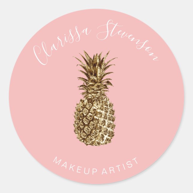 Sticker Rond Moderne élégant maquillage rose ananas or (Devant)