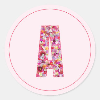 Sticker Rond Moderne Élégant Monogramme Floral Lettre A Rose