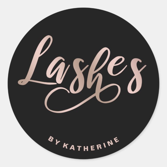 Sticker Rond Moderne élégant noir & rose or lashes (Devant)