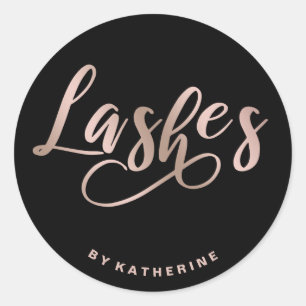 Sticker Rond Moderne élégant noir & rose or lashes