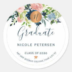 Sticker Rond Moderne élégant personnalisé graduation florale gr