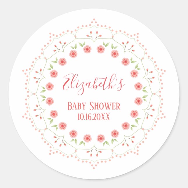 Sticker Rond Moderne Élégant Simple Chic Rose Clair Mandala (Devant)