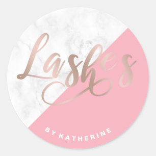 Sticker Rond Moderne élégante marbre & lachette rose or lashes