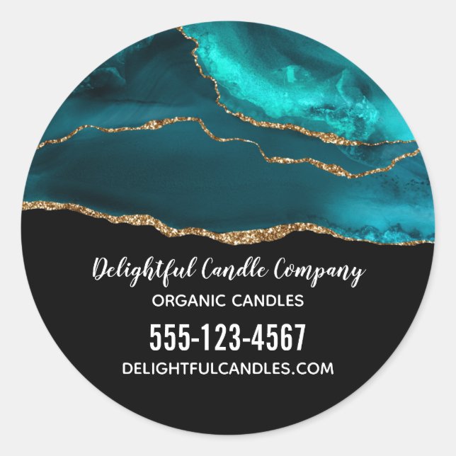 Sticker Rond Moderne et élégant Turquoise Agate & Gold Ribbon B (Devant)