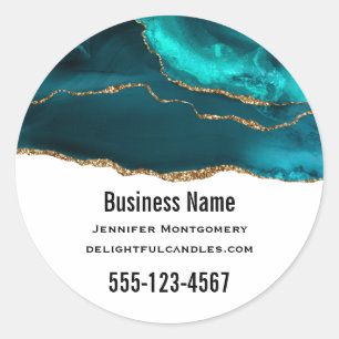Sticker Rond Moderne et élégant Turquoise Agate & Gold Ribbon B