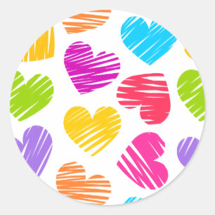 Sticker Rond Moderne et Fille Vibrant Doodled Hearts Motif