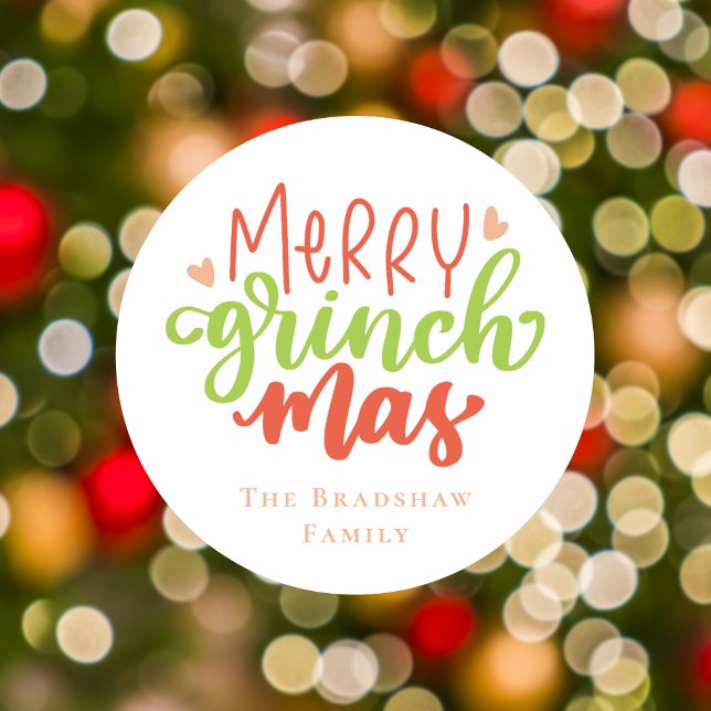 Sticker Rond Moderne et Tendance Joyeux Grinchmas Personnalisé (Créateur téléchargé)