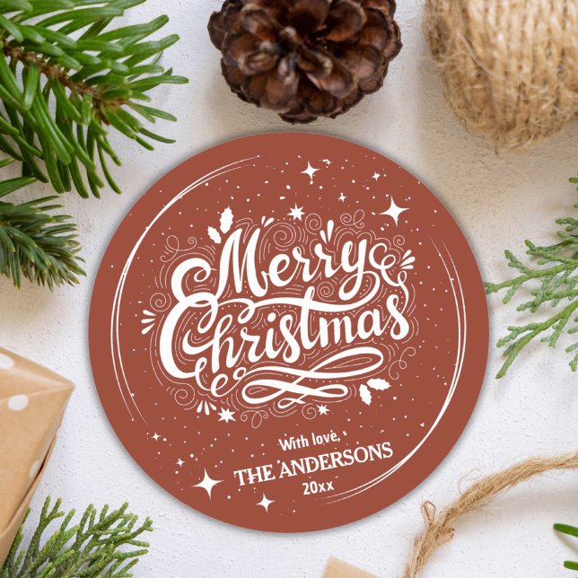 Sticker Rond Moderne festif mignon rouge & blanc Joyeux Noël (Créateur téléchargé)