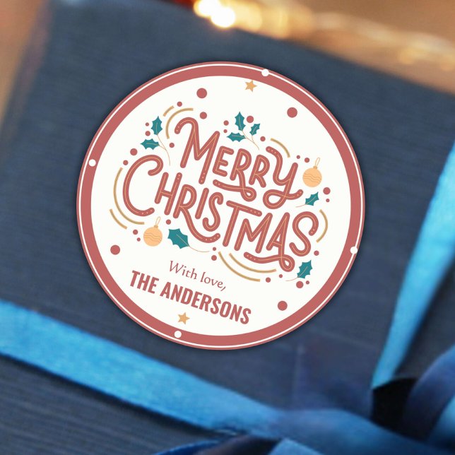 Sticker Rond Moderne festif mignon rouge & blanc Joyeux Noël (Créateur téléchargé)