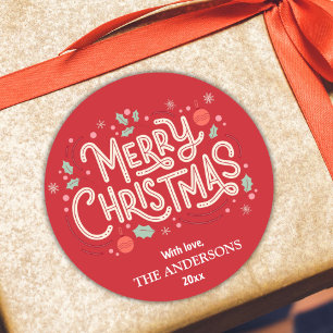 Sticker Rond Moderne festif mignon rouge & blanc Joyeux Noël