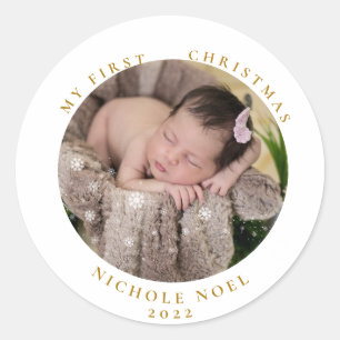 Sticker Rond Moderne flocon de neige de Noël de bébé photo 2 fa