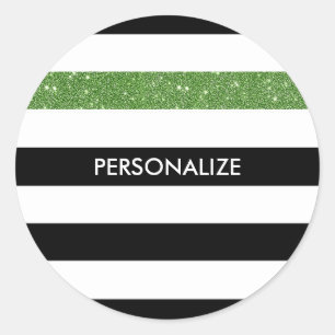 Sticker Rond Moderne Grilles Noires FAUX Vert Glitz et nom