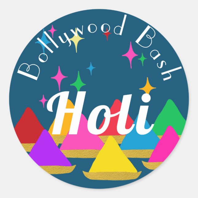Sticker Rond Moderne Happy Holi Festival Hindu Couleurs Design (Devant)