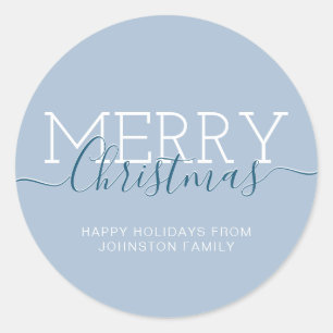 Sticker Rond Moderne Joyeux Noël pastel bleu