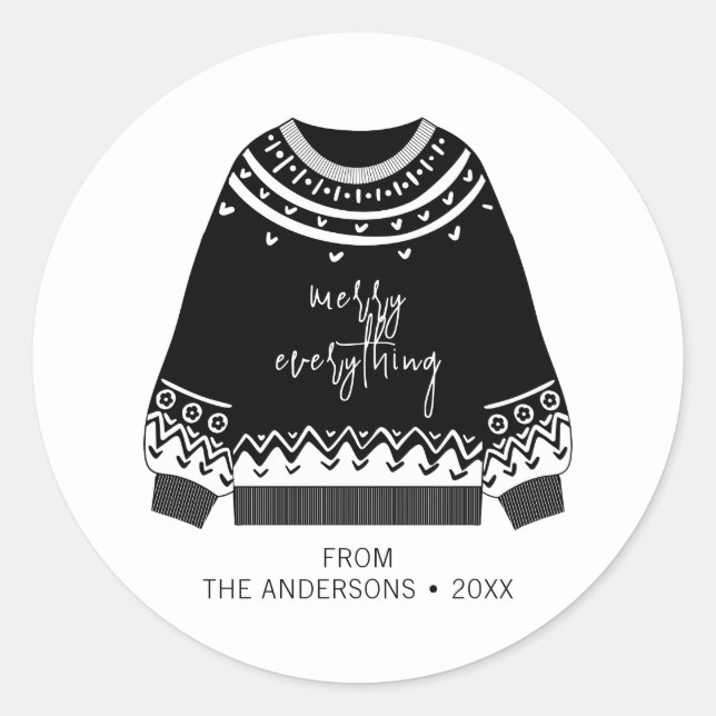Sticker Rond Moderne Joyeux Tout Jeu de Noël (Devant)