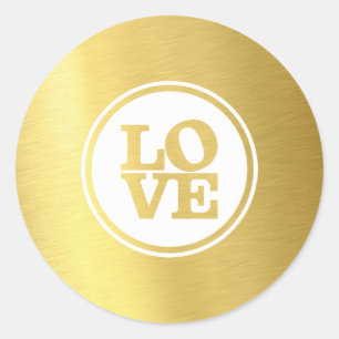 Sticker Rond MODERNE LOVE SEAL tache typographie or feuille or