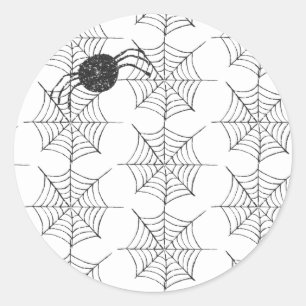 Sticker Rond Moderne mignonne Black White Spider Web Halloween