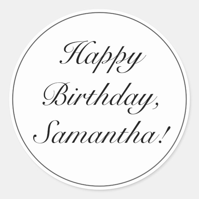 Sticker Rond Moderne minimaliste blanc noir Joyeux anniversaire (Devant)