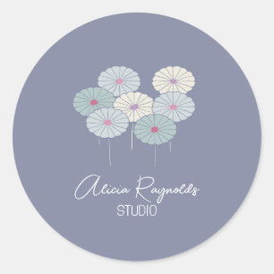 Sticker Rond Moderne minimaliste bleu floral japonais