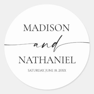Sticker Rond Moderne minimaliste Élégant Mariage noir blanc