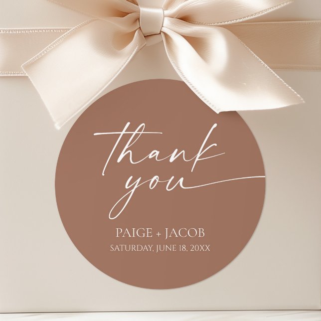 Sticker Rond Moderne minimaliste élégant Mocha Mousse Mariage (Créateur téléchargé)