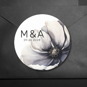 Sticker Rond Moderne minimaliste Fleur noir Mariage blanc