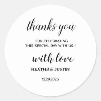 Sticker Rond Moderne minimaliste Merci Mariage Classic Round
