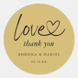 Sticker Rond Moderne Minimaliste Merci Mariage Or