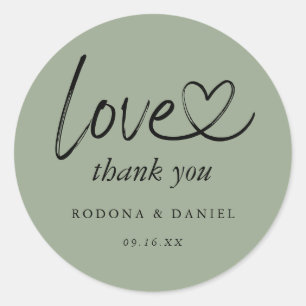 Sticker Rond Moderne minimaliste Merci Mariage Sage Vert
