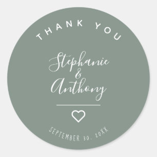 Sticker Rond Moderne minimaliste Sage Vert Mariage de coeur