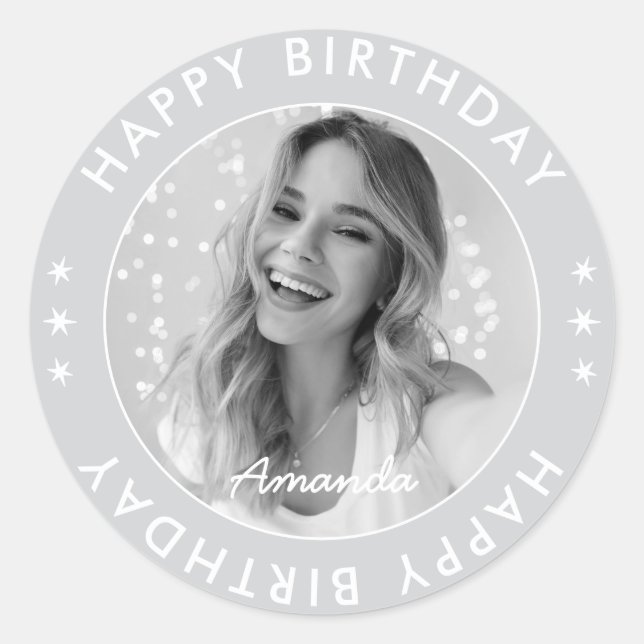 Sticker Rond Moderne minimaliste simple gris heureux photo d'an (Devant)