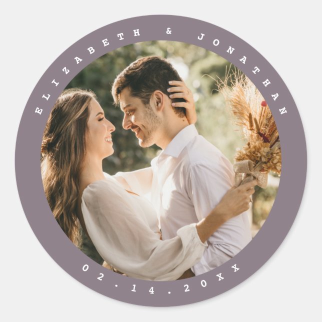 Sticker Rond Moderne minimaliste Taupe Gris Neutre Mariage phot (Devant)