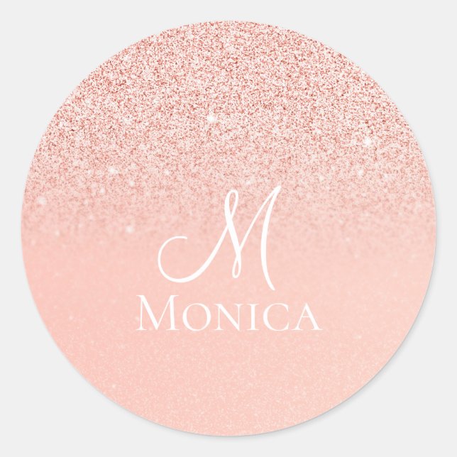Sticker Rond Moderne monogramme de nom scintillant de paillette (Devant)