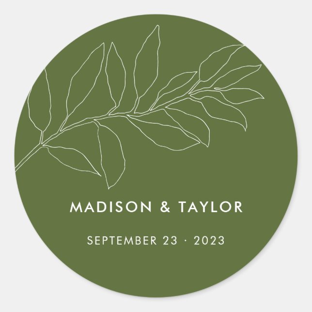 Sticker Rond Moderne Moss Vert Botanique Floral Mariage Favoris (Devant)