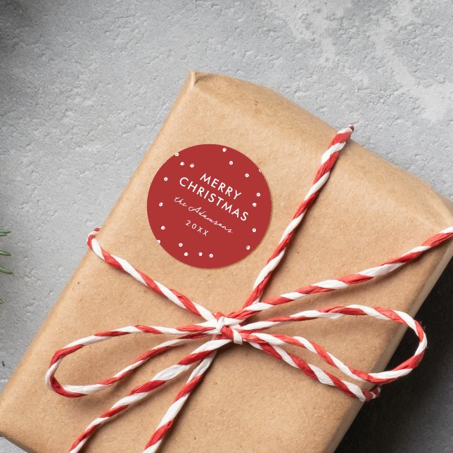 Sticker Rond Moderne Noël festif rouge et blanc à pois Joyeux N (Créateur téléchargé)