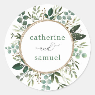 Sticker Rond Moderne + Propre Botanique Verdure Jardin Mariage
