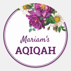 Sticker Rond Moderne Purple Floral Baby Girl Aqiqah