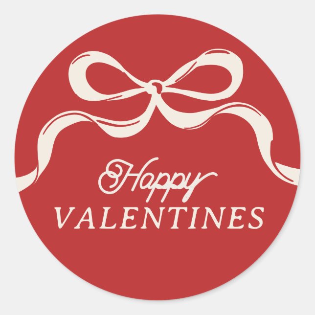 Sticker Rond Moderne Red Retro branché Happy Valentine's Bows (Devant)