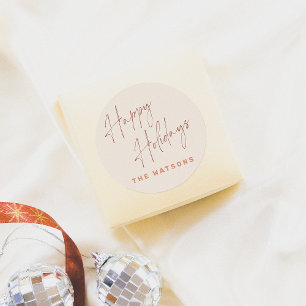 Sticker Rond Moderne Retro Happy Holidays Nom de famille