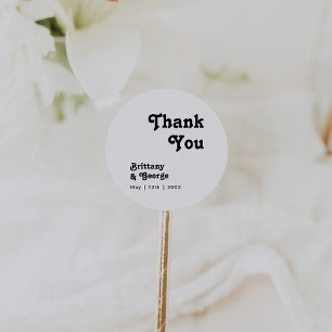 Sticker Rond Moderne Rétro Lettering Merci mariage Faveur