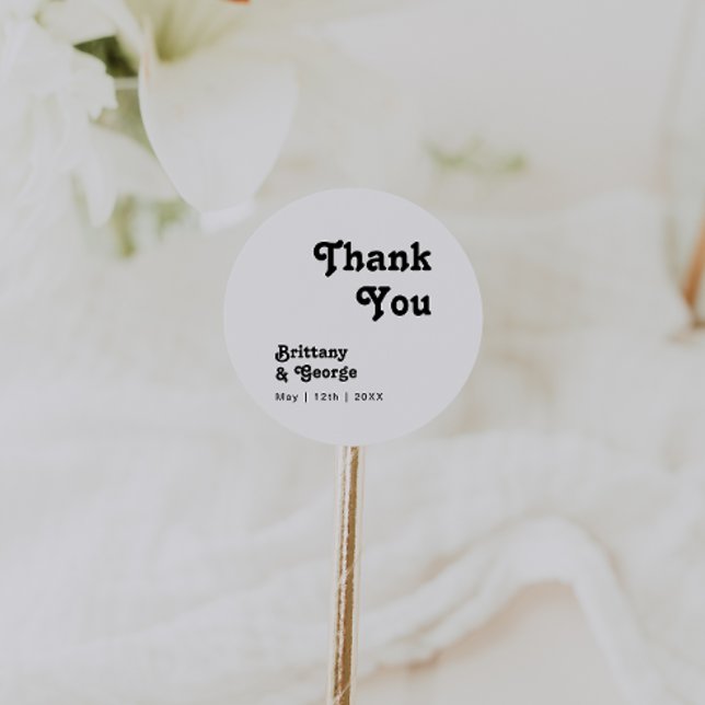 Sticker Rond Moderne Rétro Lettering Merci mariage Faveur (Créateur téléchargé)