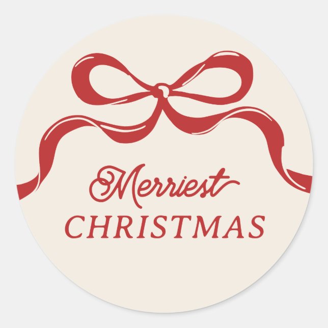 Sticker Rond Moderne Retro tendance Noël Red Bows Holiday (Devant)