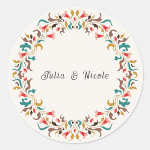 Sticker Rond Moderne Romantique Élégant Mariage de couronne flo
