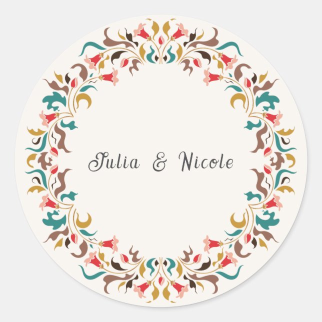 Sticker Rond Moderne Romantique Élégant Mariage de couronne flo (Devant)