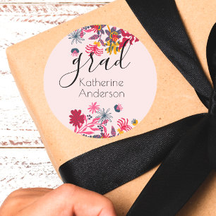 Sticker Rond Moderne Rose Bohème Floral Coloré Grad Courrier