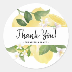 Sticker Rond Moderne Rustique Script Merci Aquarelle Lemon