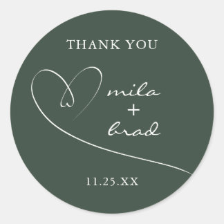 Sticker Rond Moderne Simple Élégant rose Mariage Vert foncé